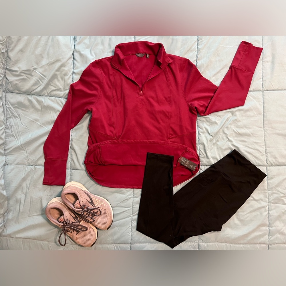 Danskin 3/4 Zip Fleece-Lined Pullover, Dark Magenta